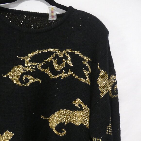 Made In Korea | size 42 | Black Sweater With Gold Front and Back Design | GUC - Picture 5 of 14